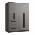Armario de madera laminada gris 200x150x60 cm con puertas y cajones