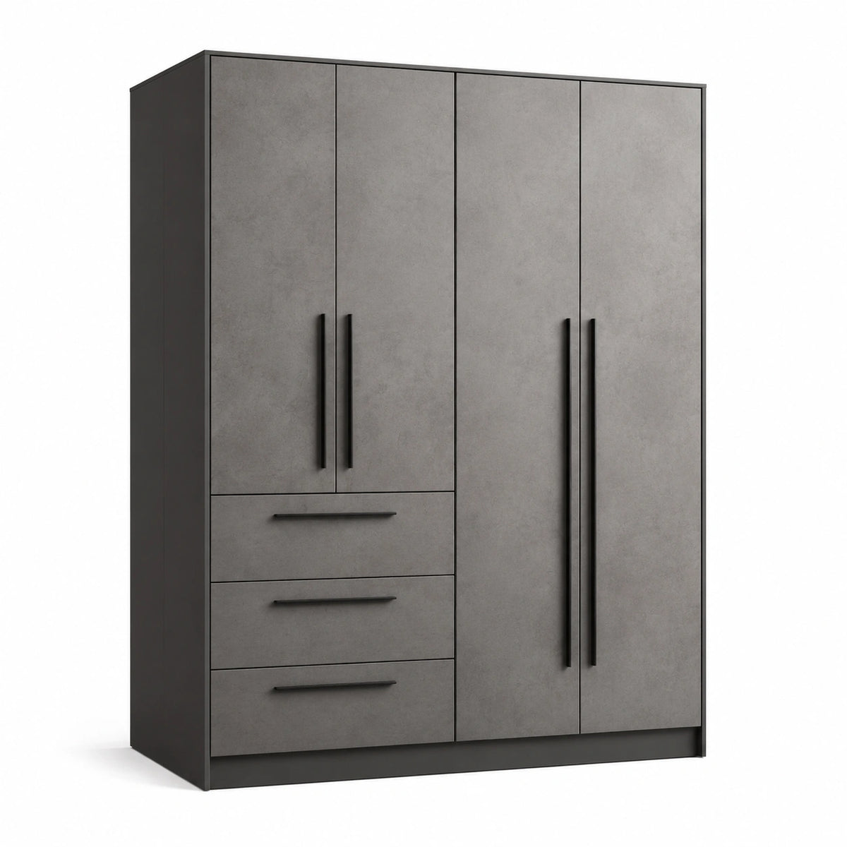 Armario de madera laminada gris 200x150x60 cm con puertas y cajones
