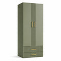 Armario de MDF con 2 puertas y 2 cajones en verde, 180x60x40 cm
