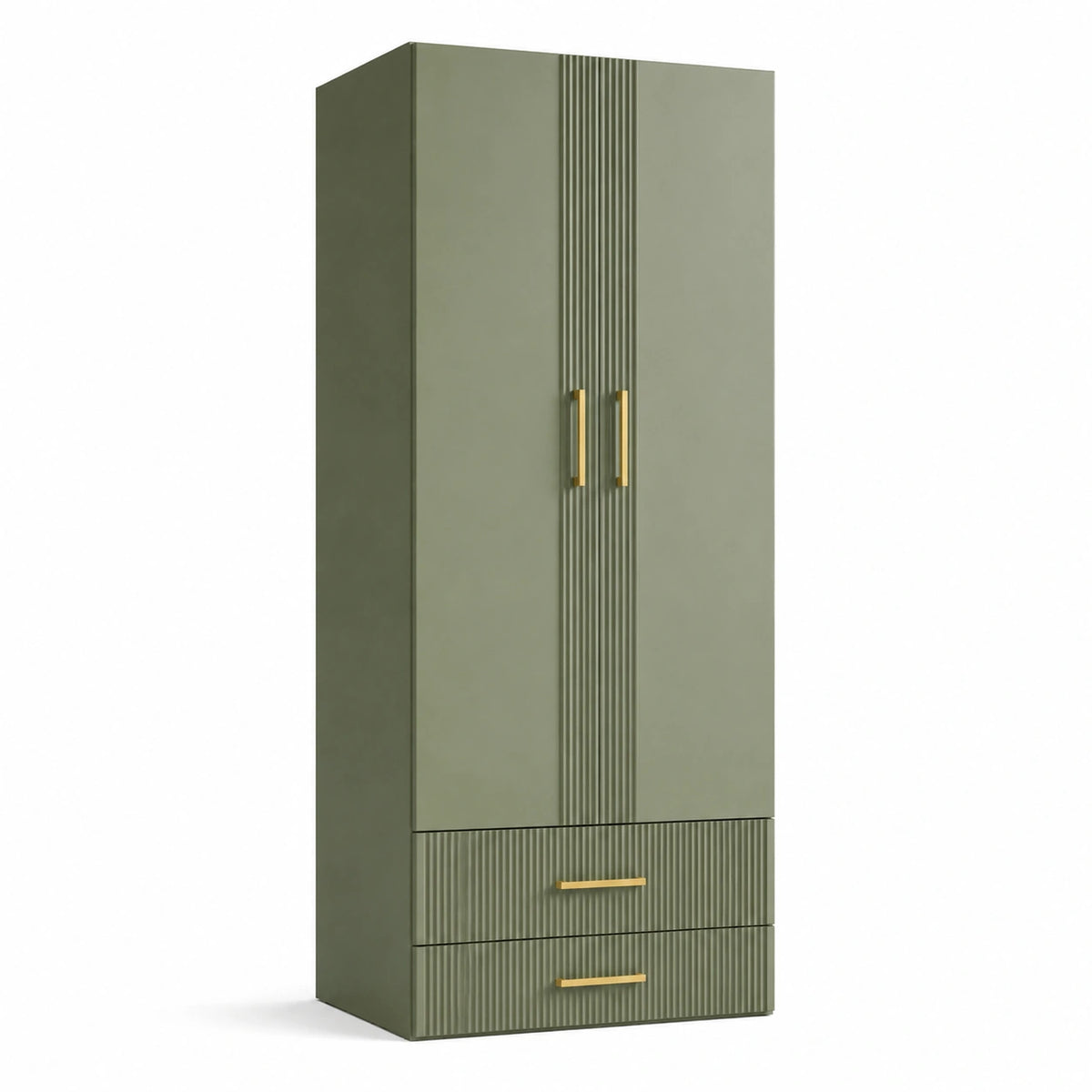 Armario de MDF con 2 puertas y 2 cajones en verde, 180x60x40 cm
