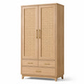 Armario de madera y ratán con cajones 180x80x50 cm