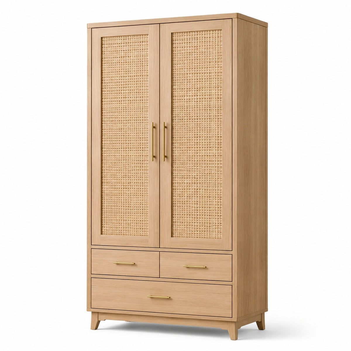 Armario de madera y ratán con cajones 180x80x50 cm