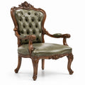 Sillón de madera con tapizado de cuero sintético verde