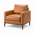 Sillón de piel sintética marrón con estructura de madera