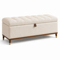 Banco de almacenamiento de madera y poliéster beige 120x45x40 cm