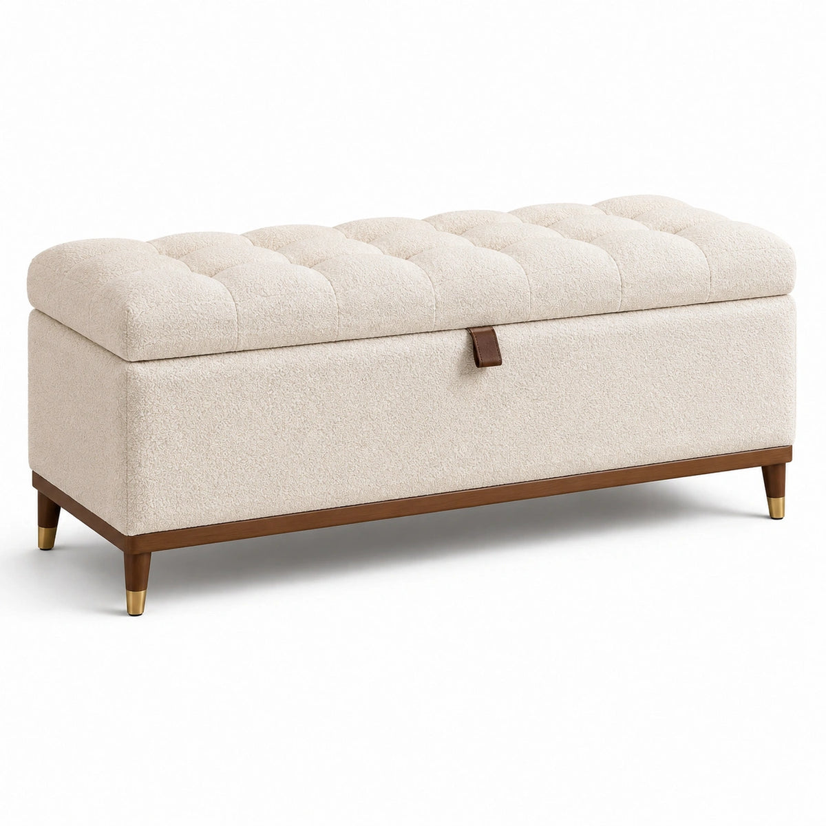 Banco de almacenamiento de madera y poliéster beige 120x45x40 cm