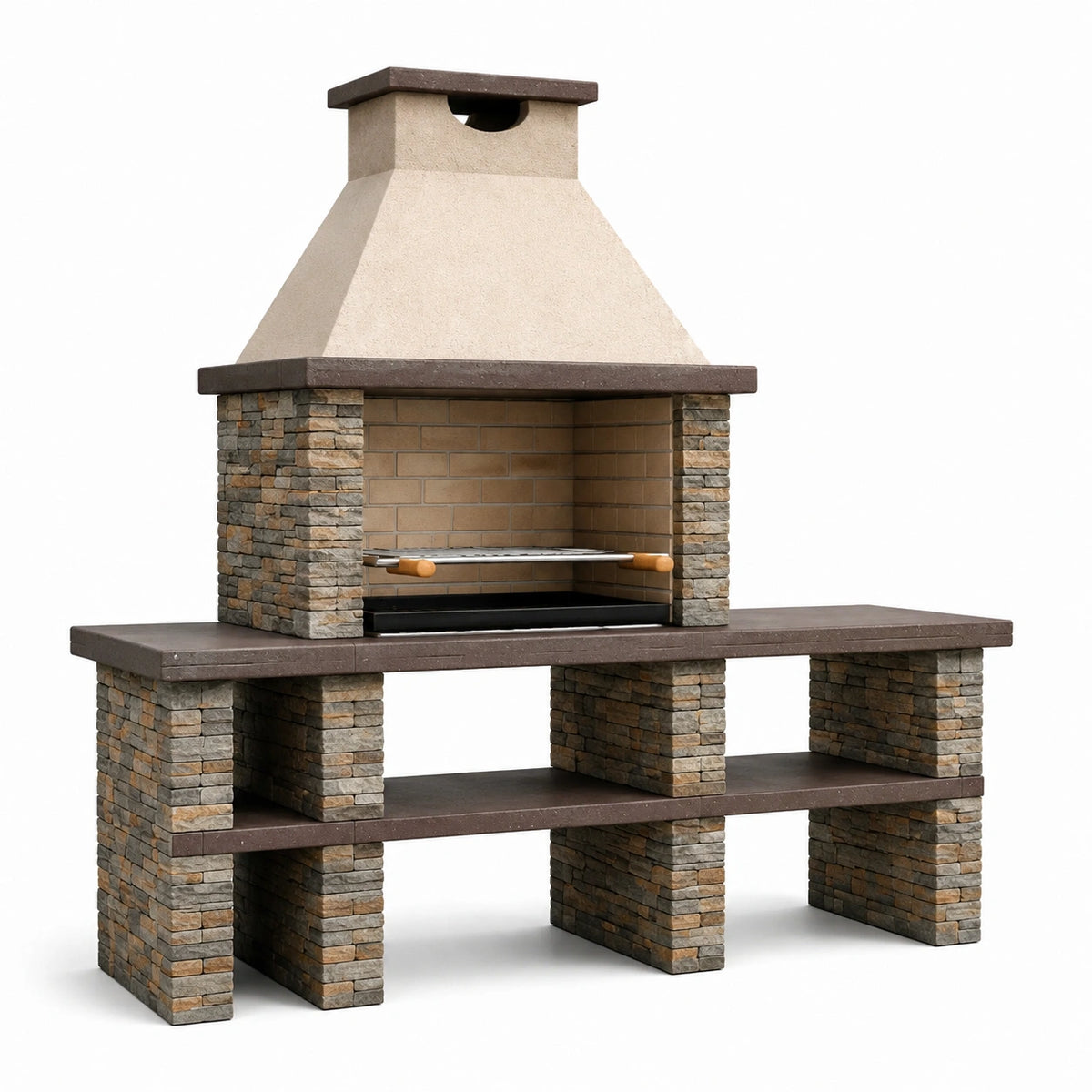 Barbacoa de piedra y ladrillo refractario con parrilla ajustable 210x70x180 cm