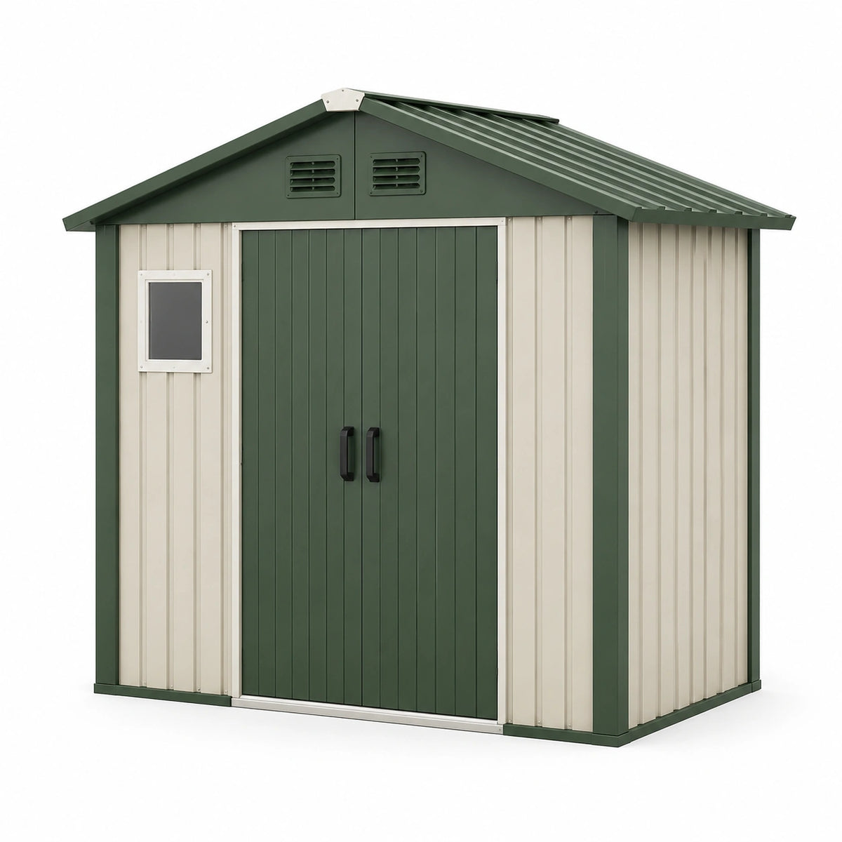 Cobertizo de jardín de acero galvanizado verde/beige 213x127x185 cm
