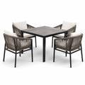 Conjunto de comedor de jardín cuadrado con mesa de cerámica y sillas de cuerda sintética