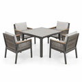 Juego de comedor exterior de aluminio con cojines grises y beige