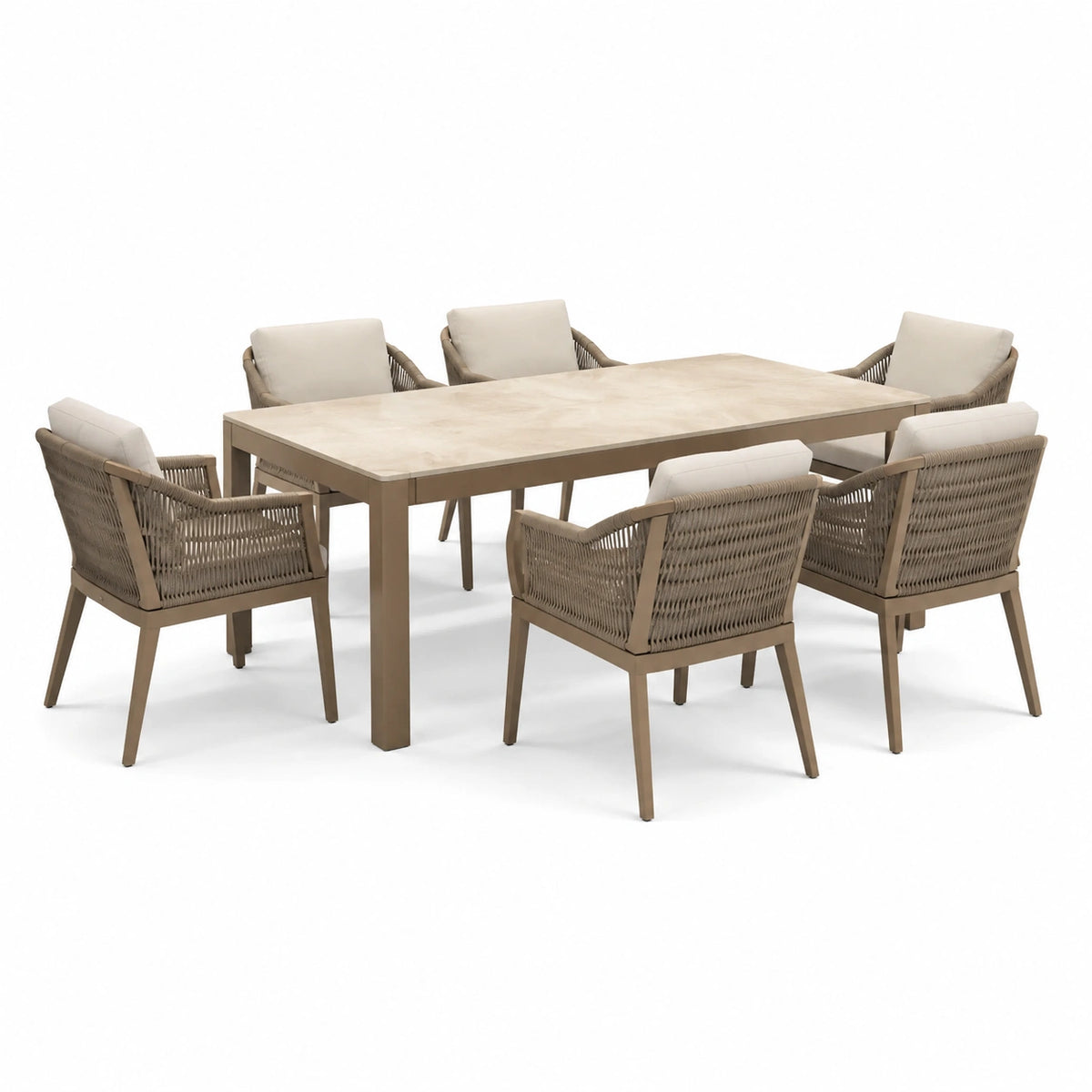 Conjunto de comedor exterior de aluminio y resina sintética beige 6 plazas