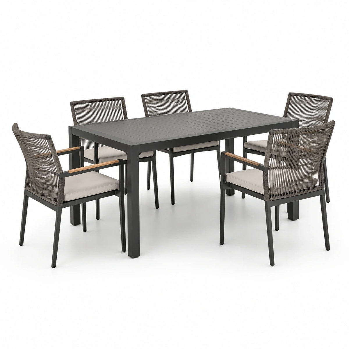 Juego de comedor de aluminio con sillas de cuerda sintética