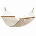 Hamaca de algodón acolchada beige con barra de madera 200x150 cm