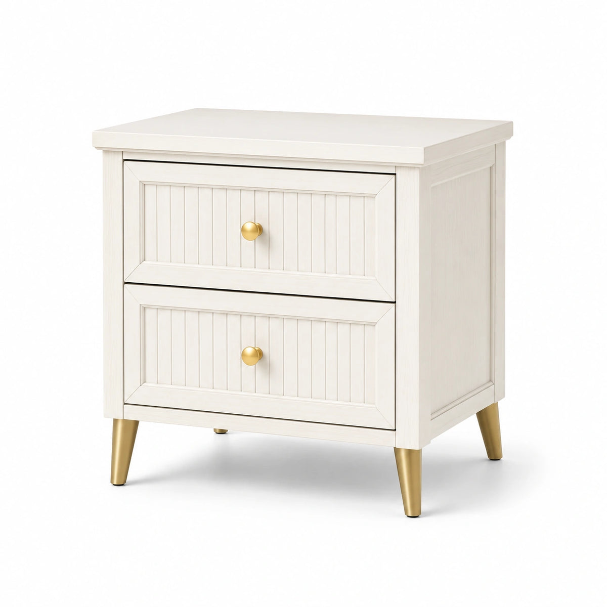 Mesita de noche de madera blanca con patas doradas 52cm x 40cm x 55cm