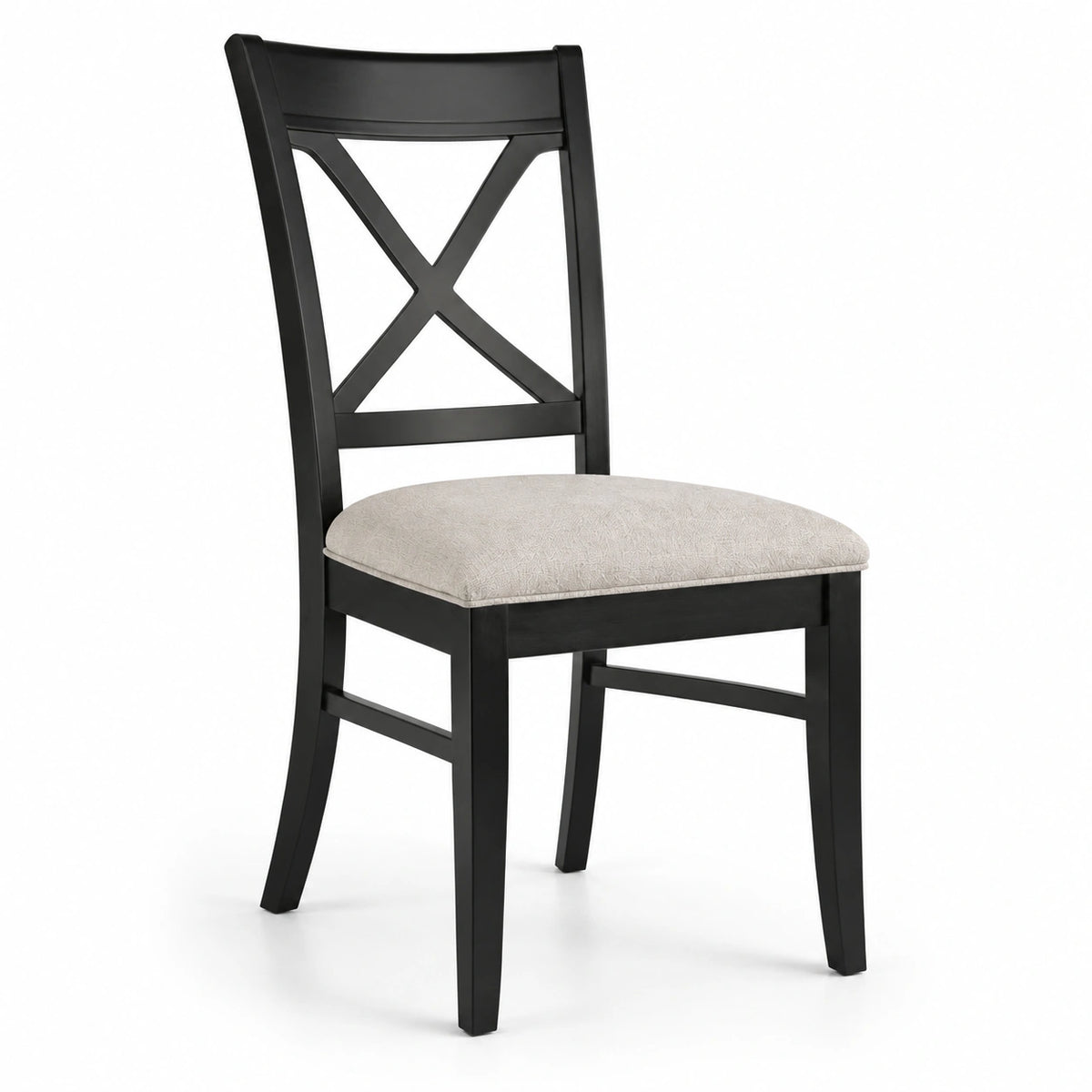 Silla de madera negra con asiento de poliéster beige
