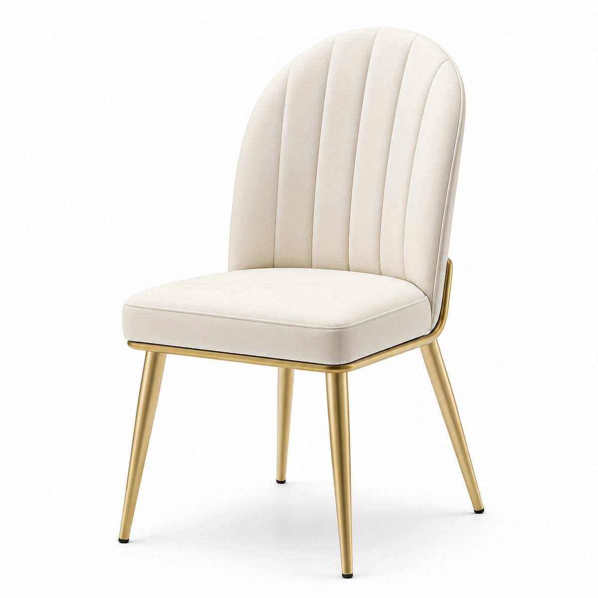 Silla de comedor de piel sintética con patas de metal dorado